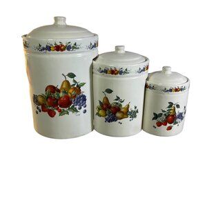 VINTAGE - Set of 3 Nesting Floral Ceramic Canisters (Large, Medium, Small)